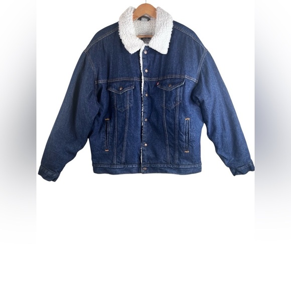 Vintage Levi’s Trucker Sherpa Lined Jacket Mens XL Red Tab Cotton Denim Size XL